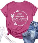 Grandma Shirts for Women Mom Grandma Great-Grandma Shirt Floral Printed T-Shirt Casual Short Sleeve Tee Shirt, Pink2, X-Large