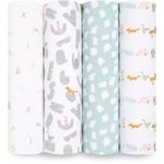 aden + anais Letters Swaddle Blanket - Pack of 4 | Large 100% Breathable Muslin Cotton Wrap Set for Baby Girls & Boys | Cute Alphabet & Animal | Newborn and Children's Sleep