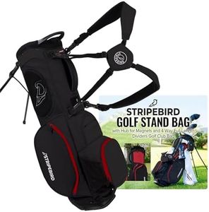 Stripebird Golf Stand Bag with Hub for Magnets (Black/Red) - 4 Way Full-Length Dividers Golf Club Bag - Flexfit Rotatable & Adjustable Dual Straps - Lightweight Golf Bag Stand - Golf Bags for Men