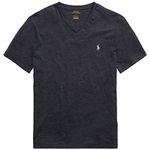 POLO RALPH LAUREN Men's V Neck Classic Fit Tee Shirt, Basic Black Heather, XL