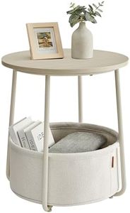 VASAGLE End Table, Small Bedside Table with Fabric Basket, Modern Nightstand, Round Side Table, for Living Room, Bedroom, Cream White ULET223K67