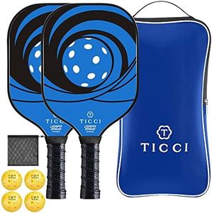 TICCI Pickleball Paddle Set 2 Premium USAPA Approved Graphite Craft Rackets Honeycomb Core 4 Balls Ultra Cushion Grip Portable Racquet Case Bag Gift Kit Men Women Indoor Outdoor (Blue Kit)
