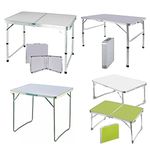 Bowose Folding Table Fold-in-Half Adjustable Height 70/62/55cm Aluminium Lightweight Portable Table with Carrying Handle for Outdoor Camping Picnic Garden Indoor Home Office Uses (4FT, White)