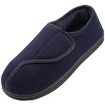 LongBay Men's Memory Foam Diabetic Slippers Comfy Warm Plush Fleece Arthritis Edema Swollen House Shoes (13, Navy Blue)