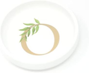 Trinket Tray Ring Dish with Personalized O in Gold Foil and Greenery - White Ring Dish- Monogrammed Trinket Dish or Jewelry Bowl - Cedar & Ink (O)