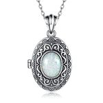 MANBU Sterling Silver Locket Necklace for Women Oval-Shaped Locket Pendant Holds Pictures Always with You Vintage Style Photos Locket Jewelry Gifts for Loved One, Sterling Silver, Created Opal