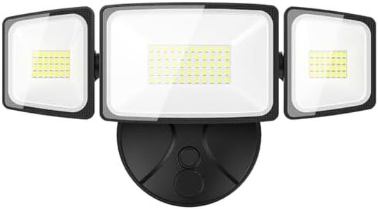 Onforu 60W Flood Lights Outdoor, 6000LM Super Bright Security Lights Switch Controlled, 3 Adjustable Heads, IP65 Waterproof, 6500K Wall Mount Exterior LED Flood Light