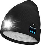 ATNKE Unisex LED Lighted Bluetooth Beanie Hat,USB Rechargeable 4 LED Running Headlamp Ultra Bright Music Speaker Cap with Head Torch Winter Warm Lined Fleece Gifts for Men and Women/Black