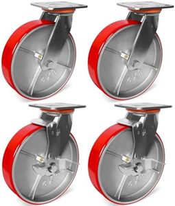 6000 lb Capacity Industrial Caster Wheels with Polyurethane & Cast Iron, Swivel Plate Casters for Platform Trucks, U-Boat Carts, Military Equipment (2 Brake &2 Swivel)