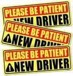 New Driver Sticker Magnet for Car 3 Pack, Please Be Patient New Driver Magnet, Magnetic New Driver Magnet for Car, New Drivers Vehicle Safety Sign, Yellow Large Bold Text 9 X 3.5 Inch