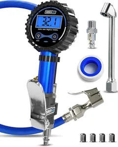 Digital Tire Pressure Gauge with Inflator, Improved Leaks Protection, 200PSI Air Chuck with Pressure Gauge and Air Compressor Accessories, Extended Hose with 360° Air Chuck Quick Connect (Blue)