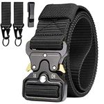 LC-dolida Mens Tactical Belt, Military style Utility safety belts, Heavy Duty Nylon Canvas Waist Belt with 2 Hooks and Quick Release Buckle for Outdoor Sports Camping Hunting