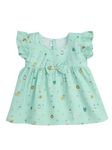 baby wish Newborn Girl Muslin Cotton Frock for Babygirl Short Sleeve Dress Knee Length for Infant Gift Set (Lion Sea Green, 0-3Months)