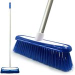 Colour-Coded Soft Broom Indoor Sweeping Broom with Stainless Steel Broom Handle and Built-In Scraper, Sweeping Brush Indoor Broom with Long Handle for Domestic and Commercial Use (Blue)