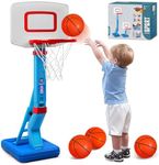 AOSPHYS Toddler Basketball Hoop Indoor Outdoor - Height Adjustable 27.6-54 Inches (5 Slots), Kids Basketball Hoop with 4 Inflatable Balls & Pump, Safe Toddler Toys for 1-6 Year Old Boys Girls