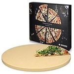 Navaris XL Pizza Stone for Baking - Cordierite Pizza Stone Plate for BBQ Grill Oven - Cook Serve Pizza, Bread - Incl. Recipe Book - Round, 12" x 0.6"