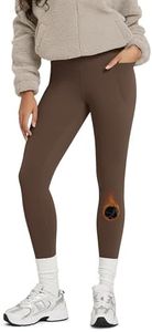 ODODOS Women's Fleece Lined Leggings with Pockets Thermal Warm Winter Running Tights - 28" Full Length High Waisted Thick Yoga Pants, Dark Brown, Small
