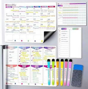 New! Magnetic Weekly Planner 4 Pack, KYONANO Family Planner, Magnetic Whiteboard Calendar Incl. Monthly Weekly Meal Planner, 6 Fine-Point, Fridge Wall Family Organiser with Habit Tracker&to-do List