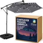 Divine Style 3M Cantilever Parasol Umbrella with Base Included, LED Lights and FREE Waterproof Cover for Outdoor Patio (Urban Grey)