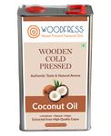 WOODFRESS Cold Pressed Coconut Oil 5 Litre - Pure & Natural Nariyal Tel, Wood Pressed Oil for Cooking, Unrefined Oil Lakdi Ghani, Multipurpose Cooking & Hair Care, Woodpress Nariyal Oil, Metal Tin 5L