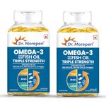 Dr. Morepen Omega 3 Fish Oil,Triple Strength -1250 Mg With 750 Mg Epa & Dha High Potency Fish Oil 60 Softgels (Pack Of 2),2 Count,60 Capsules