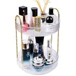 FIVAVA Makeup Organiser, 360 Degree Rotating Makeup Organiser 2 Tiers Skincare Organiser,Perfume Organiser Spinning Cosmetics Organiser for Brush Vanity Desk Bedroom Bathroom Desktop(Transparent)