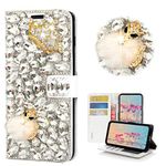 STENES Bling Wallet Case Compatible with iPod Touch - STYLISH - 3D Handmade Crystal Crown Fox Magnetic Wallet Design Leather Cover Case - White