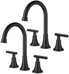 FORIOUS 8" Matte Black Bathroom Faucet 3 Holes Vanity, 2 Handle 360° Swivel 8 in Widespread Black Bathroom Sink Faucet 3 Hole, with 360 Degree Rotating Spout, Pop-up Drain, Supply Lines, 2 Pack