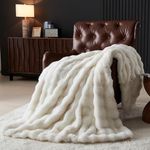 Wajade Luxury Fluffy Rabbit Fur Throw Blanket Super Soft Bubble Faux Fur Blanket Warm Fuzzy Large Blanket for Bed Couch Car Cozy,White 127x153CM