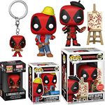 ArtPool Marvel Pop! Figure Deadpool Artist Exclusive Bundled with Blind Bag Chimichanga Keychain Hanger 30th + Character Domed Collectible 3 Items