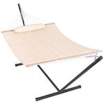 Lazy Daze Hammocks 12 Feet Steel Hammock Stand with Quilted Fabric Hammock Combo and Pillow, Natural