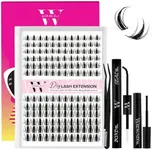WLFRHD Manga Lash Clusters Kit DIY 144Pcs Fairy Eyelash Clusters Natural Lashes Kit with Anime Lash Clusters Bond and Seal, Remover and Tweezers for Invisible Band Eyelash Extensions Kit(D-Mix8-16mm)