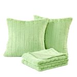 Home Soft Things Rabbit Faux Fur Throw Blanket (50" x 60") and 2 Pillow Covers (18" x 18")，3 Piece Nile Green Throw Pillow Set，Decorative Throw Blankets for Couch Bed Living Room