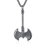 KATHLU Black Norse viking Thor Axe Necklace Valknut Runes for Men Women Helm of Awe Pagan Mythology Protection Pendant Jewelry Gift