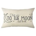 Ogiselestyle I Love You to The Moon and Back Lumbar Throw Pillow Cover, 12 x 20 Inch Farmhouse Cushion Case Decoration for Sofa Couch