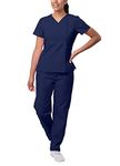 Sivvan Scrubs for Women - Mock Wrap & Cargo Pants Scrub Set - S8401 - Navy - L