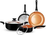 FRUITEAM 6pcs Cookware Set Ceramic Nonstick Pot Pan Set, Pan Sets with Lid, Induction Pot Set, Black