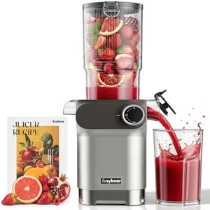 Anybear Slow Juicer, 200W Cold Press Juicer 4.3" Large Feed Chute Fit Whole Fruits Vegetables | Heavy-Duty Auger | Tritan Material | BPA Free | Juice Recipes (Silver Gray)