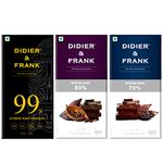Didier & Frank Assorted Dark Chocolate 99%, 85% & 75% Dark, 100Gm Each (Keto, Vegan)