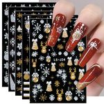 8 Sheets Christmas Nail Art Stickers Decals Self-Adhesive Gold Bling Glitter Reindeer Line Snowflake Nail Supplies Nail Art Design Decoration Accessories