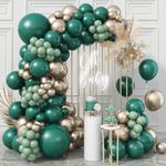 Green and Gold Balloon Arch Garland Kit, Dark Green Emerald Green Balloon Sage Green Latex Balloons with Metallic Gold Helium Balloons for Forest Jungle Birthday Wedding Graduation Party Decorations