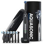 Aquasonic ProSpin – Ultra Whitening & Plaque Removing Electric Toothbrush – Smart LED Pressure Sensor for Enamel & Gums – 3 Modes - Wireless Charging –Lithium Ion -6 Dual Action Heads & Travel Case