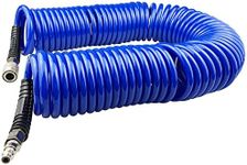 Darnassus Polyurethane Recoil Air Hose, 1/4" Inner Diameter,50 Feet Blue with Bend Restrictor and Industrial Quick Coupler and Plug