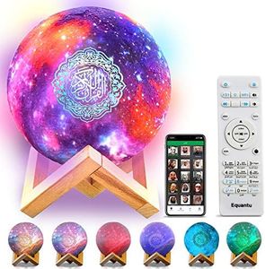 OBEST Altoparlante Corano, Quran Lampada Lunare 3D, Lettore Bluetooth Musulmano con 7 Colori Cambiamento Tocco, Controllo App Mobile Ricaricabile tramite USB