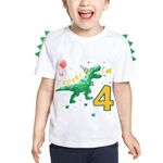 WAWSAM Dinosaur 4th Birthday Shirt Toddler Boy 4 Year Old Dino B-Day T-Shirt Youth Top Tee (CA/US, Age, 5 Years, Little Boys, Whitehite)