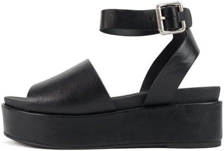 Soda “Magic” ~ Women Round Toe Single Band Platform Sandal with Adjustable Ankle Strap, Black Pu, 8.5