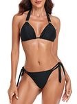 RELLECIGA Women's Black Triangle Bikini Swimsuit String Halter Two Piece Bathing Suits Size X-Large