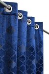 Ami Creation Blue Velvet Embossed Room Darkening Curtain for 7 feet Door Living Room Bedroom, Set of 1 Piece