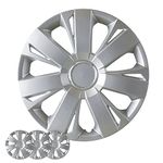 Wheel Cover Kit, 16 Inch Hubcaps Set of 4 Automotive Hub Caps with Universal Snap-On Retention Rings, 1-Tone ABS Plastic Silver Rim Covers for All Makes, Models (SG-5077-B-16)