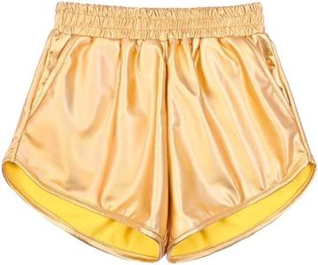 Perfashion Girls Metallic Shorts Sparkly Shiny Hot Pants Gold/Silver/Pink Outfit, Light Gold #2, 8-9 Years